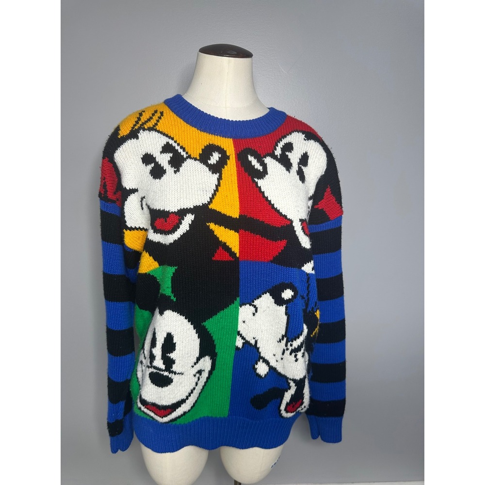 Vintage Mickey & Co Disney Color Block Knit Sweater Mickey Minnie Goofy Pop Art
